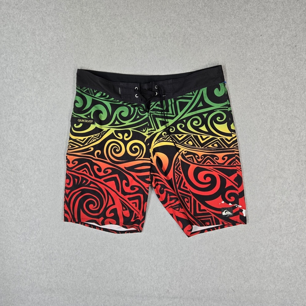 Quiksilver Men Swimwear 38 Black Board Shorts Geometric Tribal Print